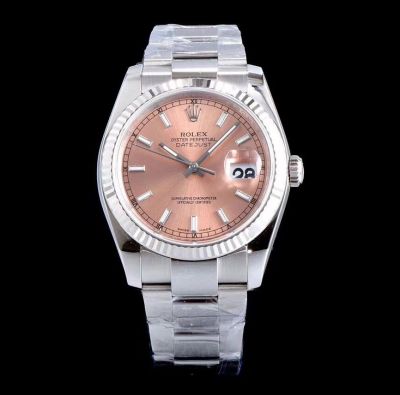 Swiss Rolex Datejust Stainless Steel Oyster Salmon Dial Watch 36mm